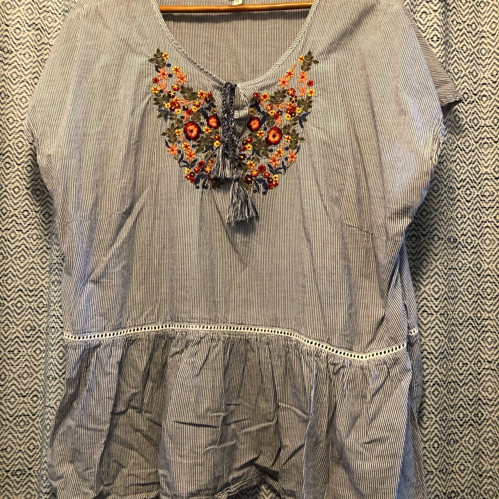 Plus Size Peplum Embroidered Top - 1X